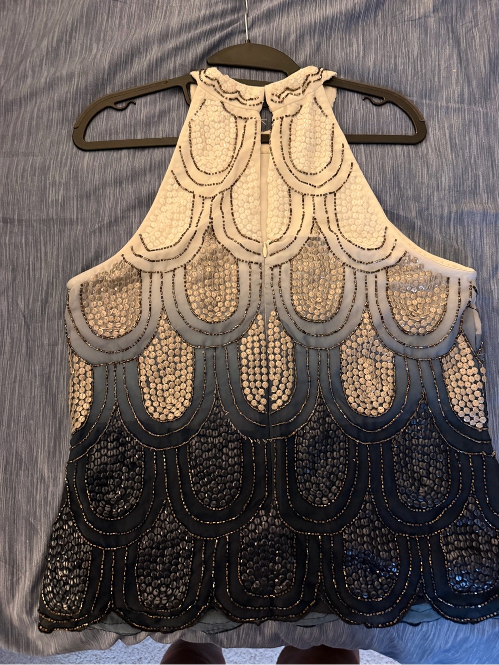 VENUS White to Black Ombre Sequin Halter Dress